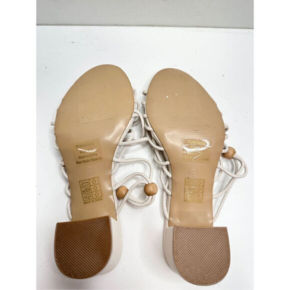 Journee Collection Sandals Size 6.5 Ivory Slip On Block Heel Open Toe Strappy - Picture 9 of 9